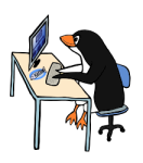 cute cartoon penguine at a computer from OpenClipArt